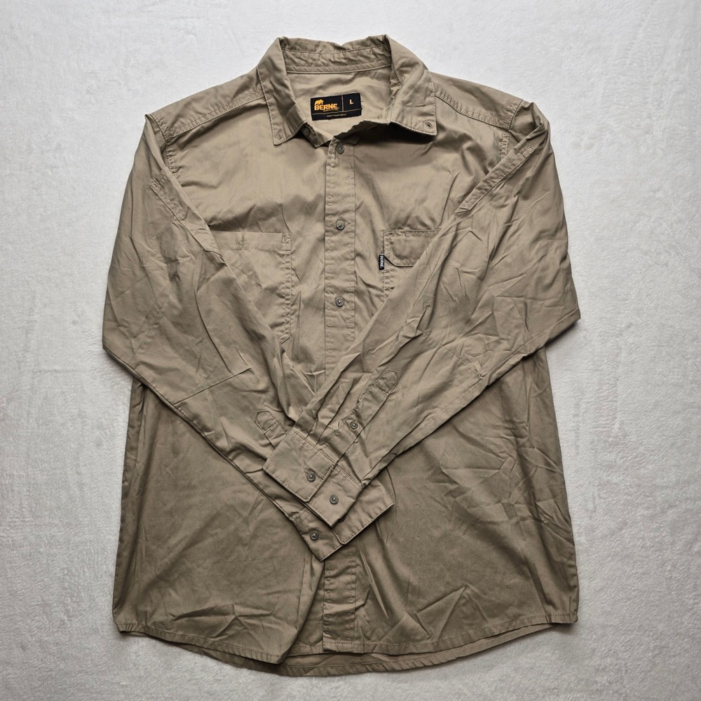 Berne Workwear Button‎ Down Shirt Khaki Utility Workwear L